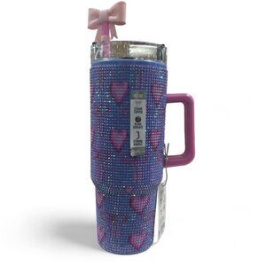 40oz Rhinestone Hearts Hydration Cup w/ Bow Straw Cover Topper Valentine’s Day